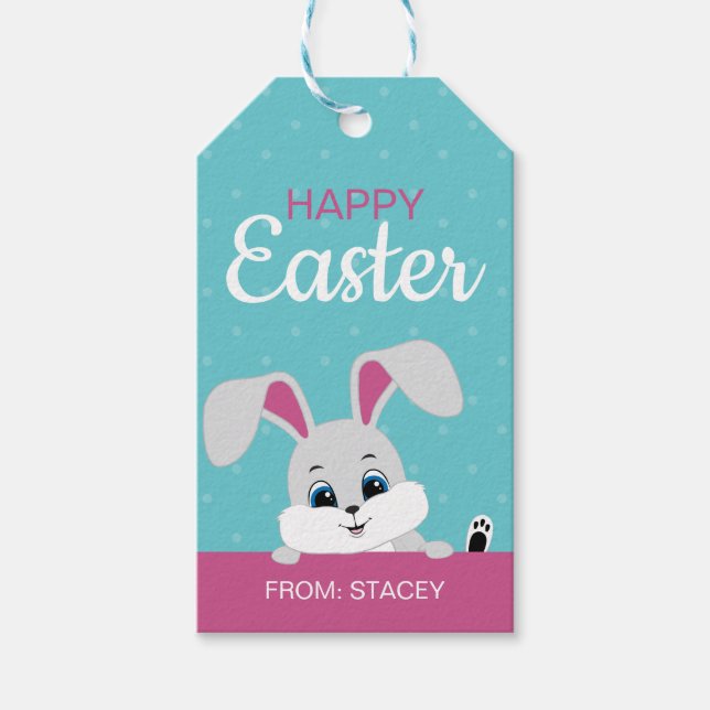 Cute Bunny Easter Gift Tag (Turquois/Pink) (Front)