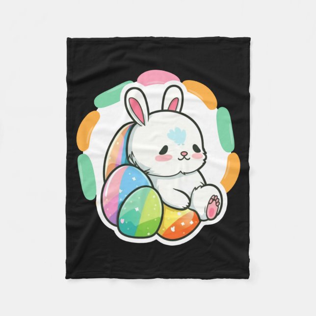 Cute bunny easter rainbow eggs cartoon spring t fleece blanket (Front)