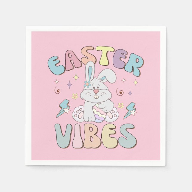 Cute Bunny Easter Vibes Pastel Spring Party  Napkin (Front)