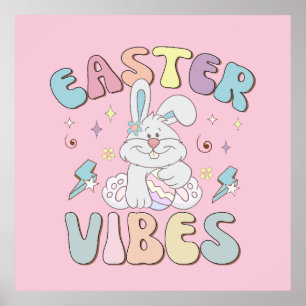 Cute Bunny Easter Vibes Pastel Spring Party  Poster