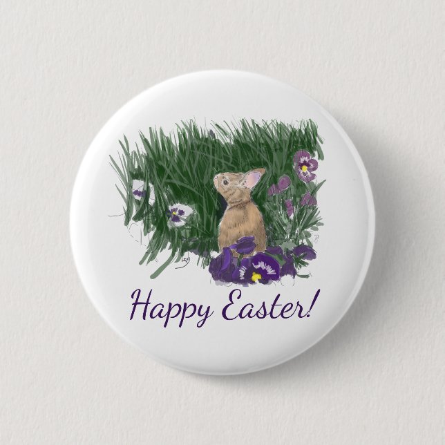 Cute Bunny Easter Wishes Holiday Greeting 6 Cm Round Badge (Front)