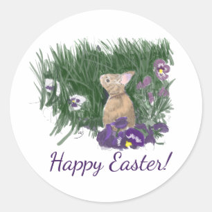 Cute Bunny Easter Wishes Holiday Greeting Classic Round Sticker