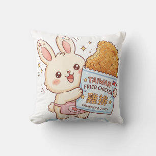 Cute Bunny Eating Taiwanese Fried Chicken Cutlet F Cushion