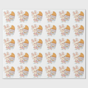 Cute Bunny Eating Taiwanese Fried Chicken Cutlet F Wrapping Paper
