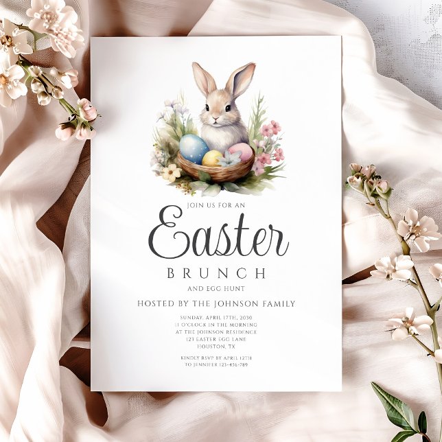 Cute Bunny Egg Hunt And Easter Brunch  Invitation (Cute Bunny Egg Hunt And Easter Brunch Invitation)