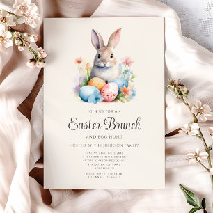 Cute Bunny Egg Hunt And Easter Brunch Invitation