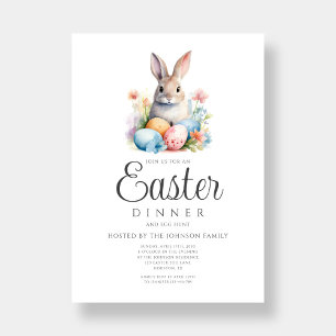 Cute Bunny Egg Hunt And Easter Dinner  Invitation