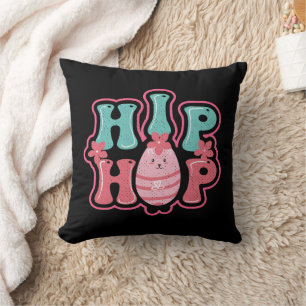 Cute Bunny Egg Hunt Hip Hop Happy Easter Black Cushion