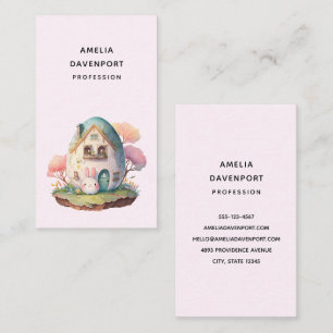 Cute Bunny & Egg Shaped House Pastel Colours Business Card