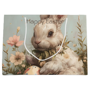 Cute Bunny Eggs Flowers Easter Large Gift Bag
