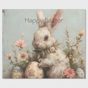 Cute Bunny Eggs Flowers Easter  Wrapping Paper
