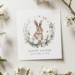 Cute Bunny Eggs Garland Wreath Personalised Easter Card