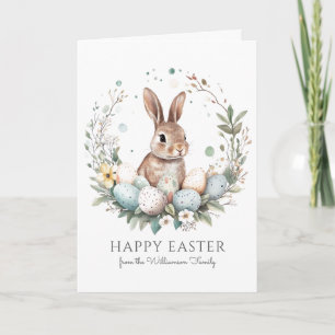 Cute Bunny Eggs Garland Wreath Personalised Easter Card