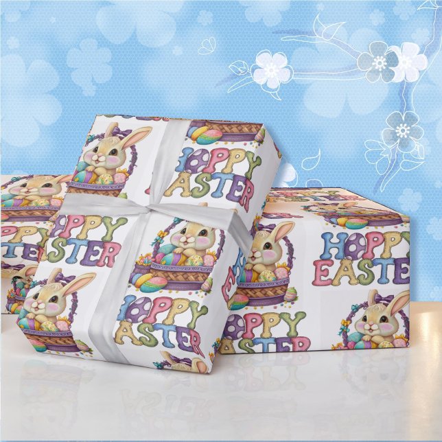 Cute Bunny & Eggs Hoppy Easter Gift Wrapping Paper (Creator Uploaded)