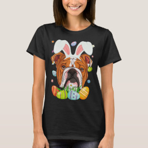 Cute Bunny English Bulldog Dog Head & Easter Egg E T-Shirt