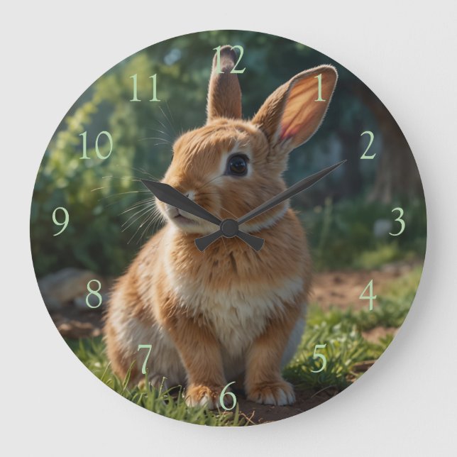 Cute Bunny English cottage garden Easter  Large Clock (Front)