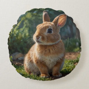Cute Bunny English cottage garden Easter Round Cushion