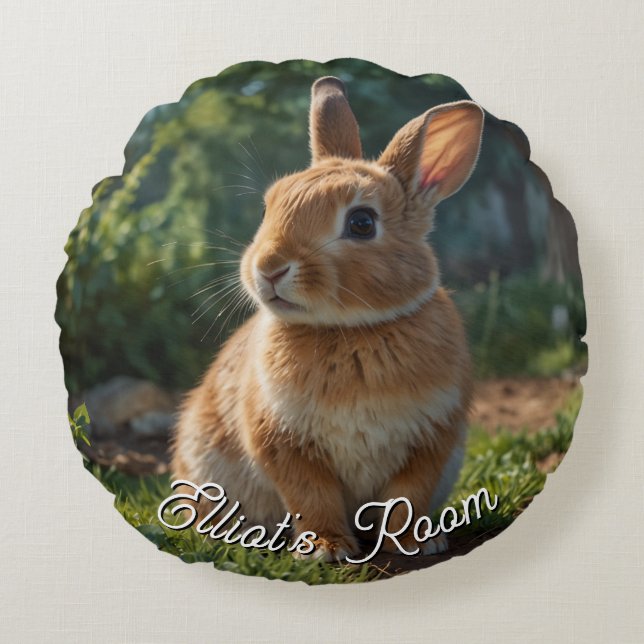 Cute Bunny English cottage garden Easter  Round Cushion (Front)