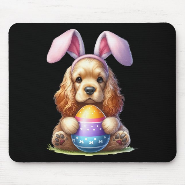 Cute Bunny Er Spaniel Dog Easter Hug Eggs Easter D Mouse Mat (Front)