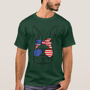Cute Bunny Face American Flag Glasses Easter Day T-Shirt