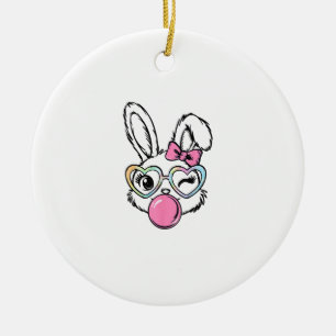 Cute Bunny Face Bubblegum Glasses Pink Coquette Bo Ceramic Tree Decoration
