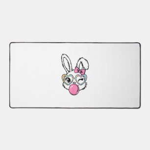 Cute Bunny Face Bubblegum Glasses Pink Coquette Bo Desk Mat