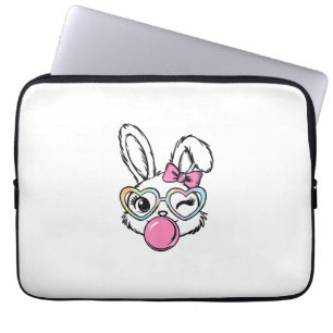 Cute Bunny Face Bubblegum Glasses Pink Coquette Bo Laptop Sleeve