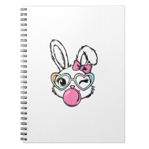 Cute Bunny Face Bubblegum Glasses Pink Coquette Bo Notebook