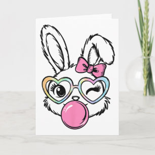 Cute Bunny Face Bubblegum Gles Pink Coquette Bow E Card