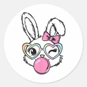 Cute Bunny Face Bubblegum Gles Pink Coquette Bow E Classic Round Sticker