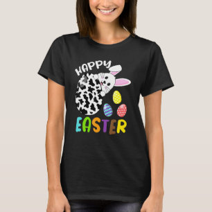 Cute Bunny Face Easter Egg Cow Print Happy Easter T-Shirt