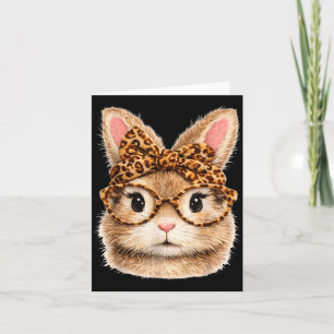 Cute Bunny Face Glasses Bandanna Leopard Rabbit Card