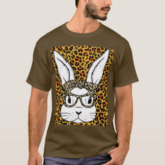 Cute Bunny Face Glasses Leopard Bleached  T-Shirt
