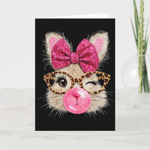 Cute Bunny Face Gles Pink Bubble Gum Rabbit Happy Card