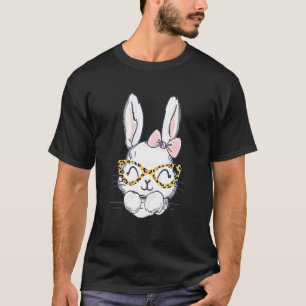 Cute Bunny Face Happy Easter Day Leopard Glasses H T-Shirt