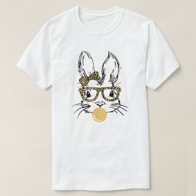 Cute Bunny Face Leopard Bandanna Glasses Bubblegum T-Shirt (Design Front)