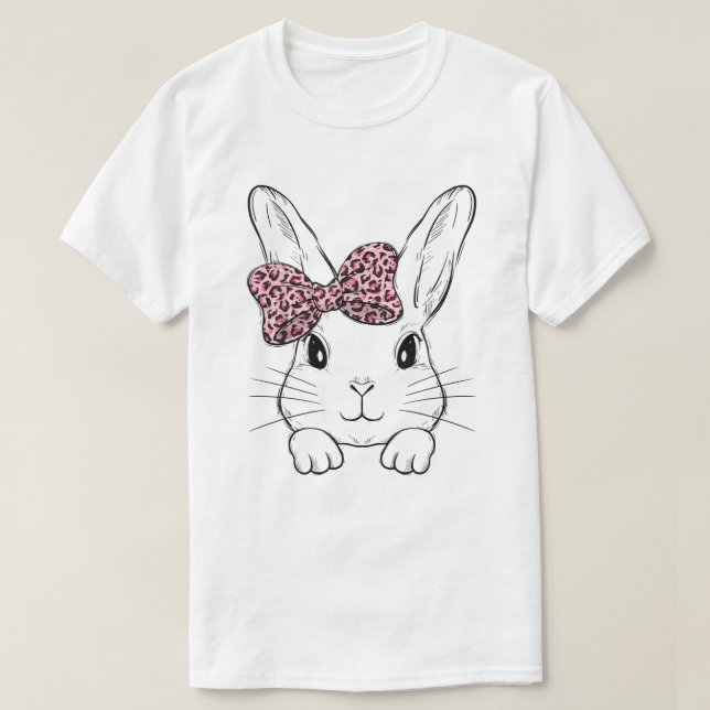 Cute Bunny Face Leopard Bow Tie Easter Day Girls W T-Shirt (Design Front)
