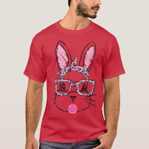 Cute Bunny Face Leopard Glasses Blow Bubble Happy T-Shirt
