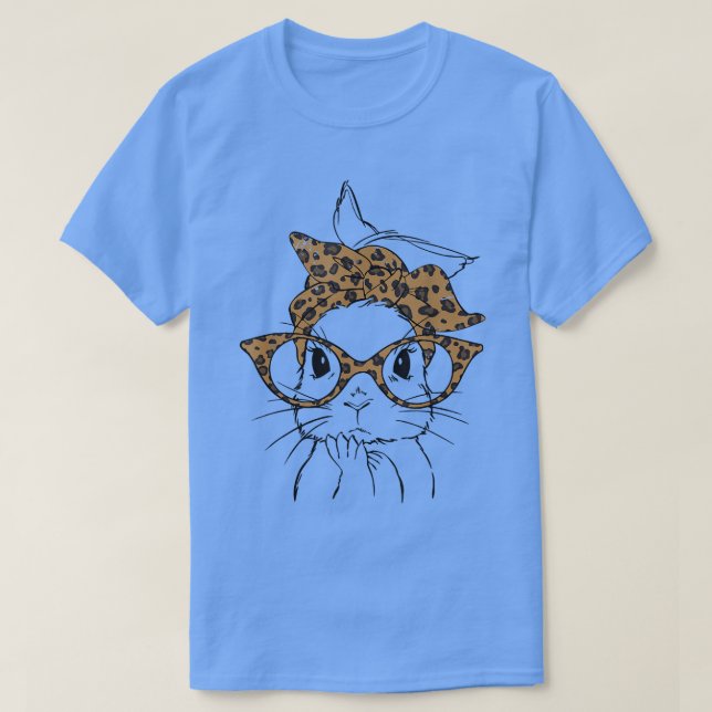 Cute Bunny Face Leopard Glasses Easter Day  T-Shirt (Design Front)