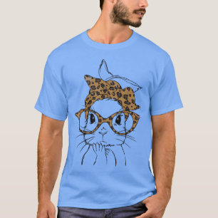 Cute Bunny Face Leopard Glasses Easter Day  T-Shirt