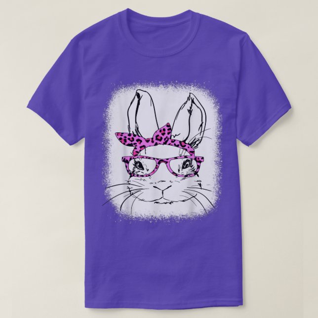Cute Bunny Face Leopard Glasses Happy Easter Day B T-Shirt (Design Front)