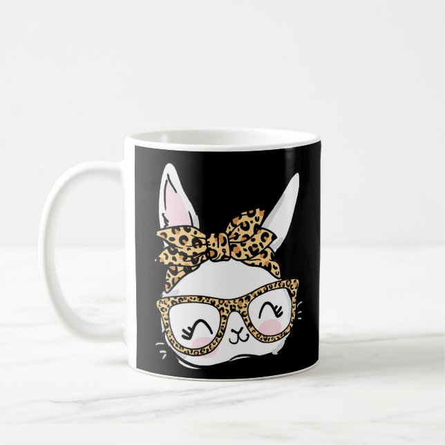 Cute Bunny Face Leopard Glasses Headband Happy Eas Coffee Mug (Left)