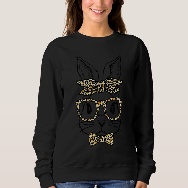 Cute Bunny Face Leopard Glasses Headband Happy Eas Sweatshirt (Front)