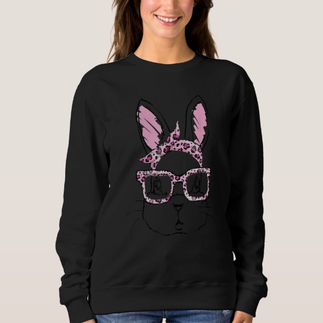 Cute Bunny Face Leopard Glasses Headband Happy Eas Sweatshirt (Front)