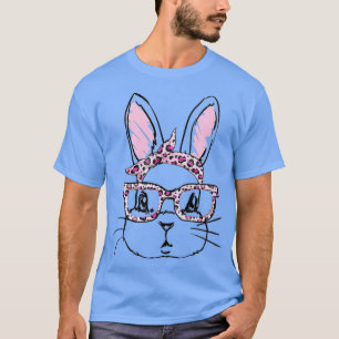 Cute Bunny Face Leopard Glasses Headband Happy Eas T-Shirt