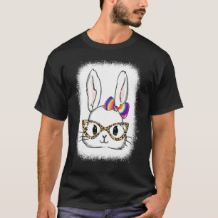 Cute Bunny Face Leopard Glasses Tie Dye Bleached E T-Shirt