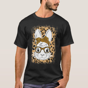 Cute Bunny Face Leopard Print Glasses Bandanna Eas T-Shirt