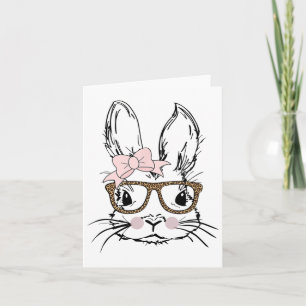 Cute Bunny Face Leopard Print Glasses Easter Gift Card
