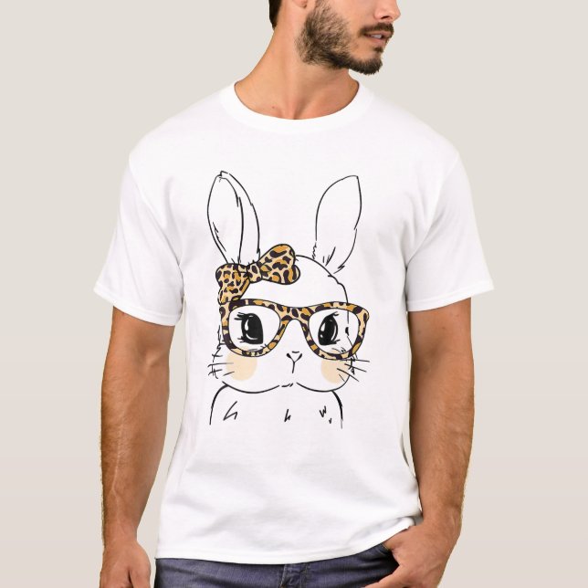 Cute Bunny Face Leopard Print Glasses EASTER Women T-Shirt (Front)