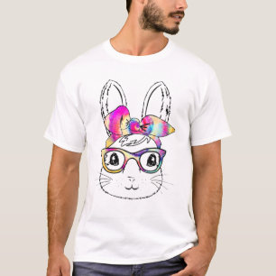 Cute Bunny Face Leopard Print Glasses EASTER Women T-Shirt